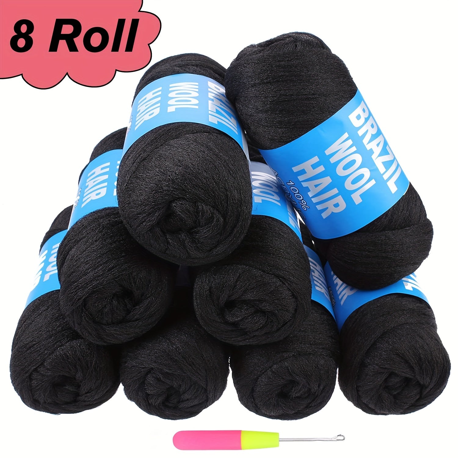 8 Pcs Black Brazilian Wool Hair For Braiding Hair Acrylic Yarn Crochet Box Braids Senegalese Twist Jumbo Braids Faux Locs Crochet Hair For Women Synthetic Braiding Hair Extensions Halloween Christmas